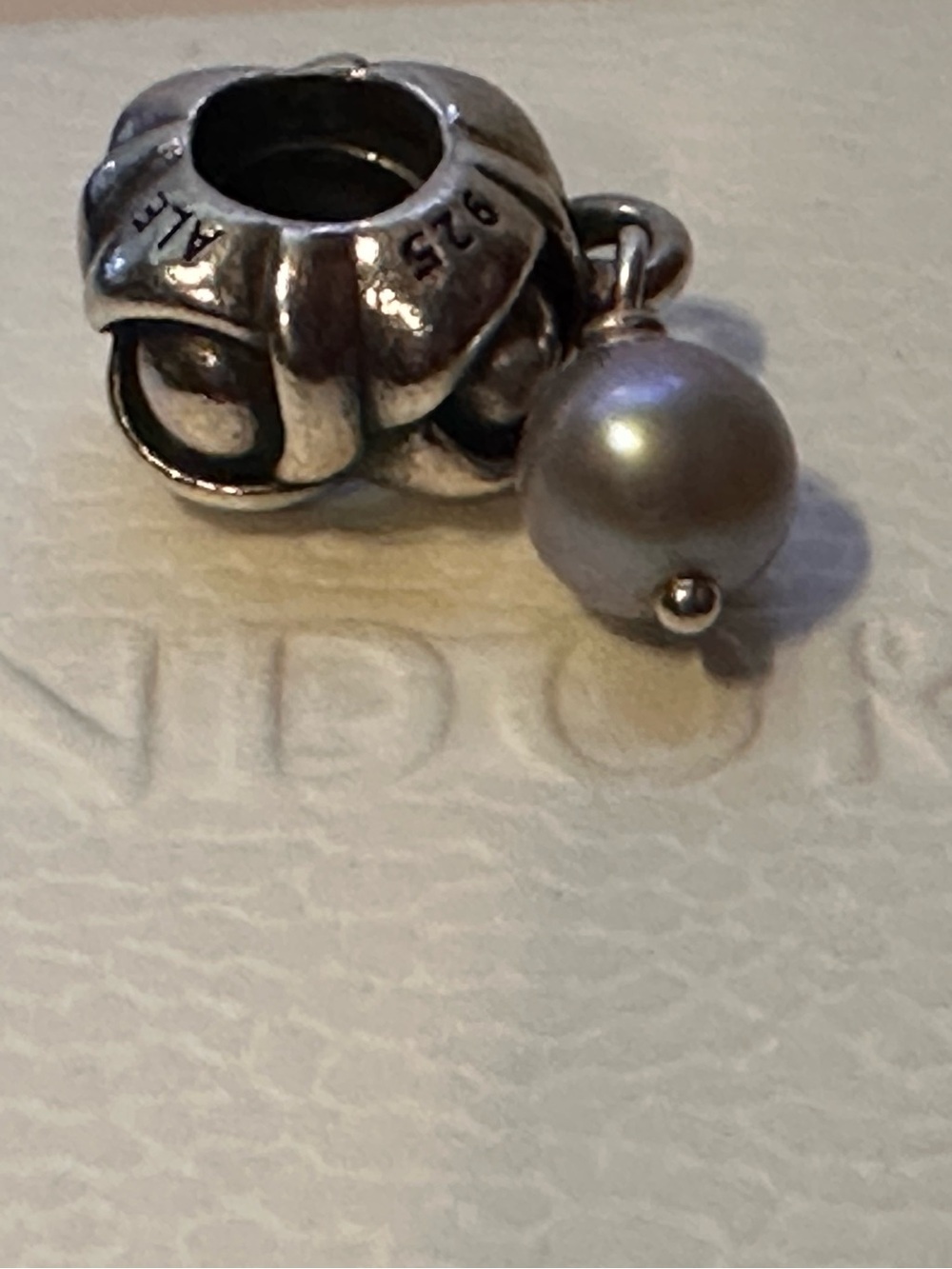 RETIRED Pandora Sterling Silver “My Wish” Bead Charm with Gray Pearl Dangle 925